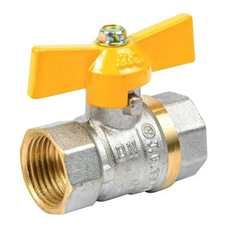 Кран шаровый Valve J.G. 1/2'' внутренняя внутренняя резьба желтая бабочка латунь 59