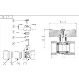 Кран шаровый Valve J.G. 1/2'' внутренняя внутренняя резьба желтая бабочка латунь 59