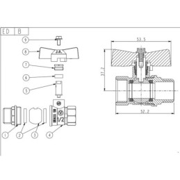 Кран шаровый Valve J.G. 1/2'' наружная внутренняя резьба желтая бабочка латунь 59