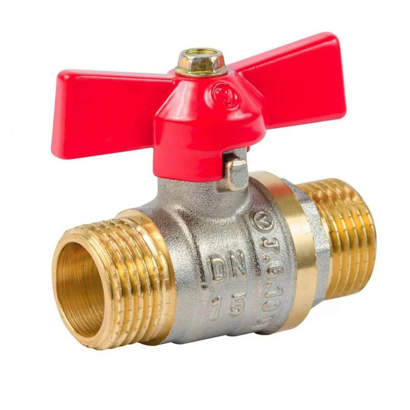 Кран шаровый Valve J.G. 1/2'' наружная наружная резьба красная бабочка латунь 59