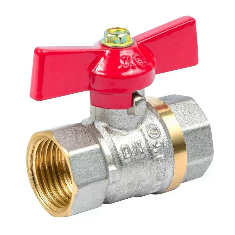 Кран шаровый Valve J.G. 1/2'' внутренняя внутренняя резьба красная бабочка латунь 59