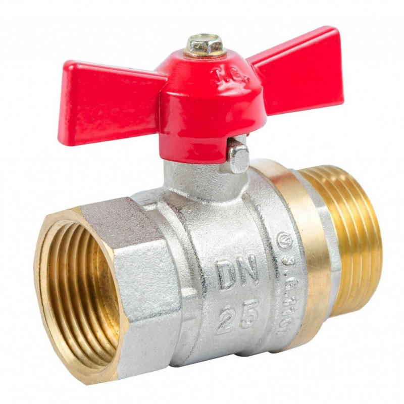 Кран шаровый Valve J.G. 1/2'' наружная внутренняя резьба красная бабочка латунь 59