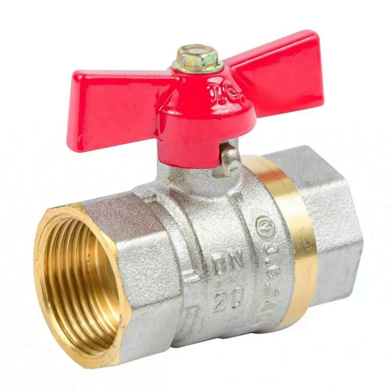 Кран шаровый Valve J.G. 3/4'' внутренняя внутренняя резьба красная бабочка латунь 59