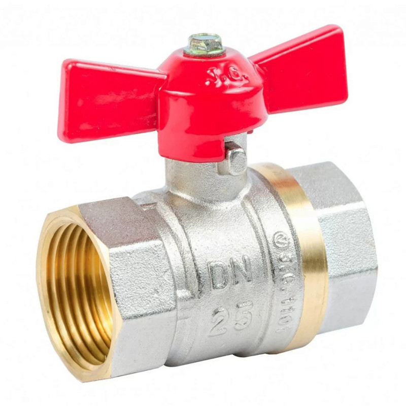 Кран шаровый Valve J.G. 1'' внутренняя внутренняя резьба красная бабочка латунь 59