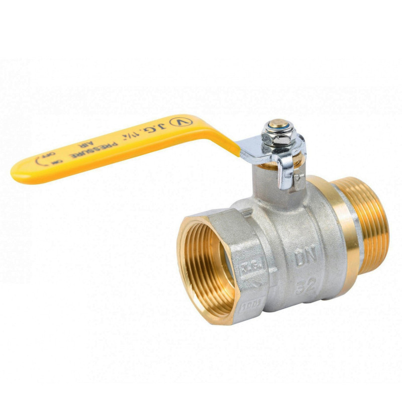 Кран кульовий Valve J.G. 1 1/4'' зовнішнє внутрішнє різьблення жовта ручка латунь 59