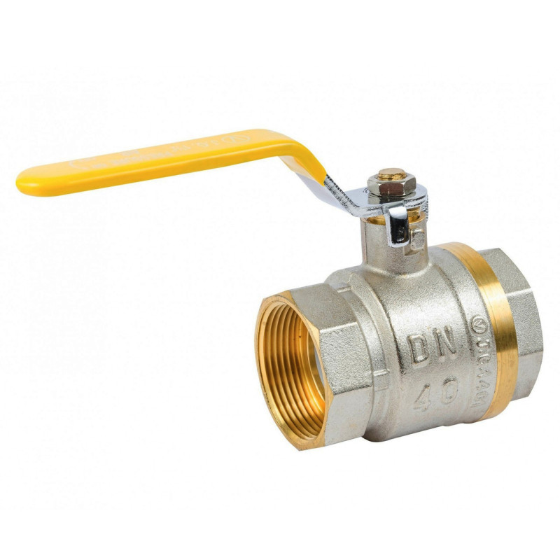 Кран шаровый Valve J.G. 1 1/2'' внутренняя внутренняя резьба желтая ручка латунь 59