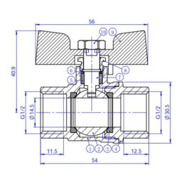 Кран кульовий 1/2" вв жб (газовий) ANGO (Pn 40) BRAS 59