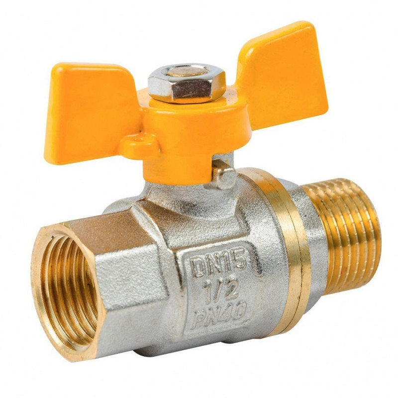 Кран шаровый Ango 1/2'' наружная внутренняя резьба желтая бабочка латунь 59 Pn 40