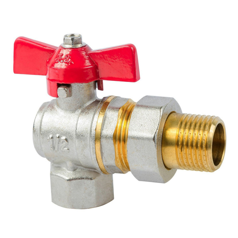 Кран кульовий з американкою накидною гайкою кутовий Valve J.G. 1/2" внутрішнє зовнішнє різьблення латунь 59