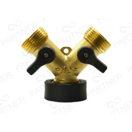 Кран распределитель на 2 выхода для полива Valve J.G. QC-19 резьба 3/4 х 3/4 с накидной гайкой