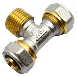 Згін американка трійник для металопластикових труб Valve J.G. АВ 16 х 1/2 х 16 зовнішнє різьблення з проточкою латунь