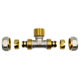Згін американка трійник для металопластикових труб Valve J.G. АВ 20 х 3/4 х 20 зовнішнє різьблення з проточкою латунь