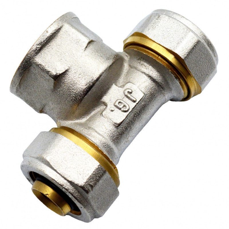 Згін американка трійник для металопластикових труб Valve J.G. АВ 26 х 1/2 х 26 з проточкою латунь