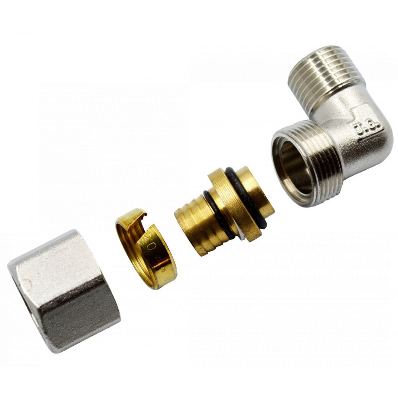 Згін американка кутовий для металопластикових труб Valve J.G. Professional 16 х 1/2 зовнішнє різьблення розбірний латунь